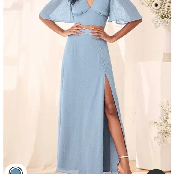 knee length dresses for ladies Blue Long Party Gowns Pockets Spaghetti Straps Two Piece Prom Dresses,MP529